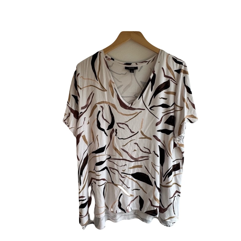 Alfani  Women’s  2X  Black  Abstract  V  Neck  Blouse  Classic  Neutral  Elegant